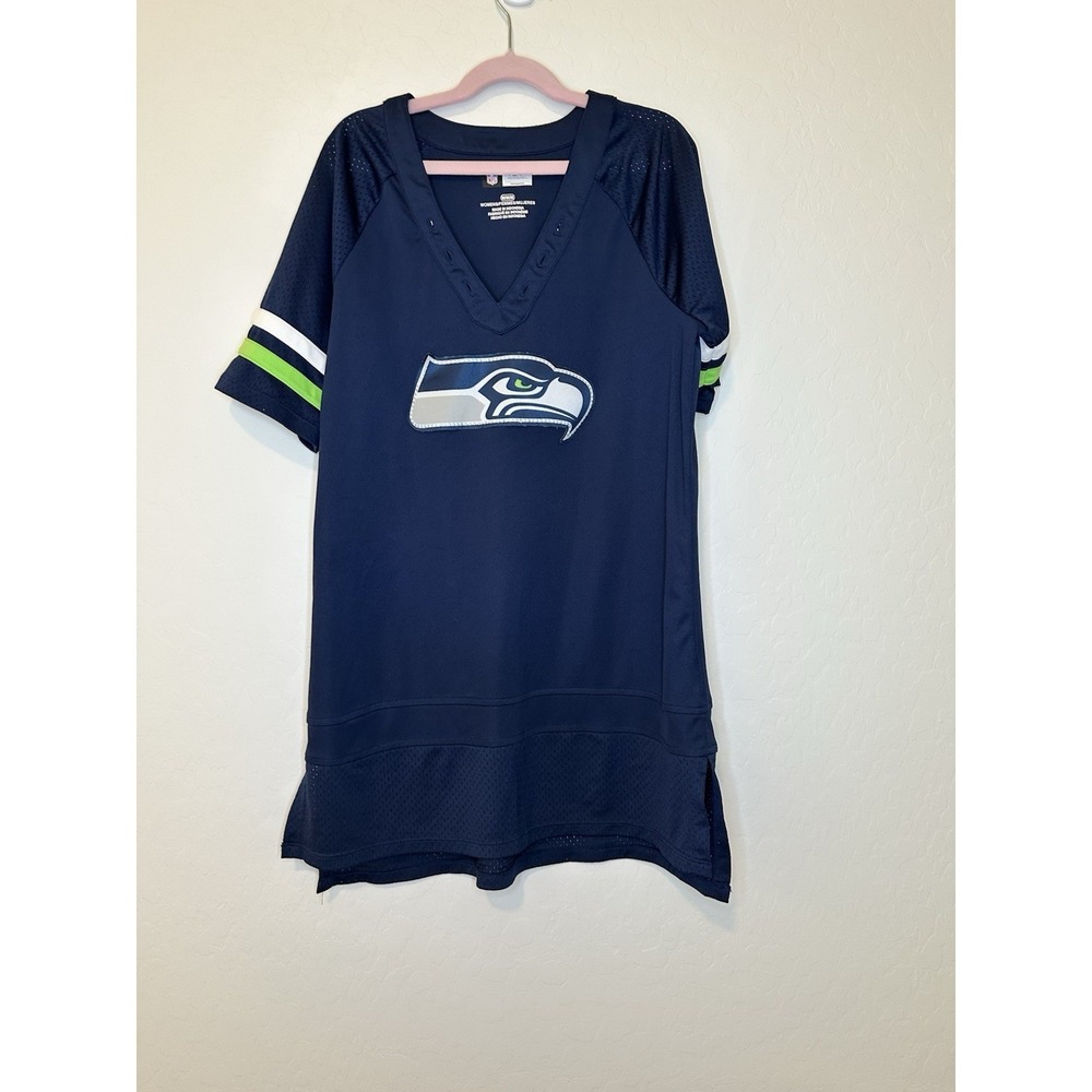 Womens NFL Team Apparel Seattle Seahawks Drawstring V Neck Mesh Jersey Shirt M